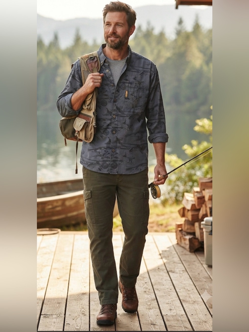 Columbia Sportswear Men’s Hunting & Fishing Print Button Down Shirt Large